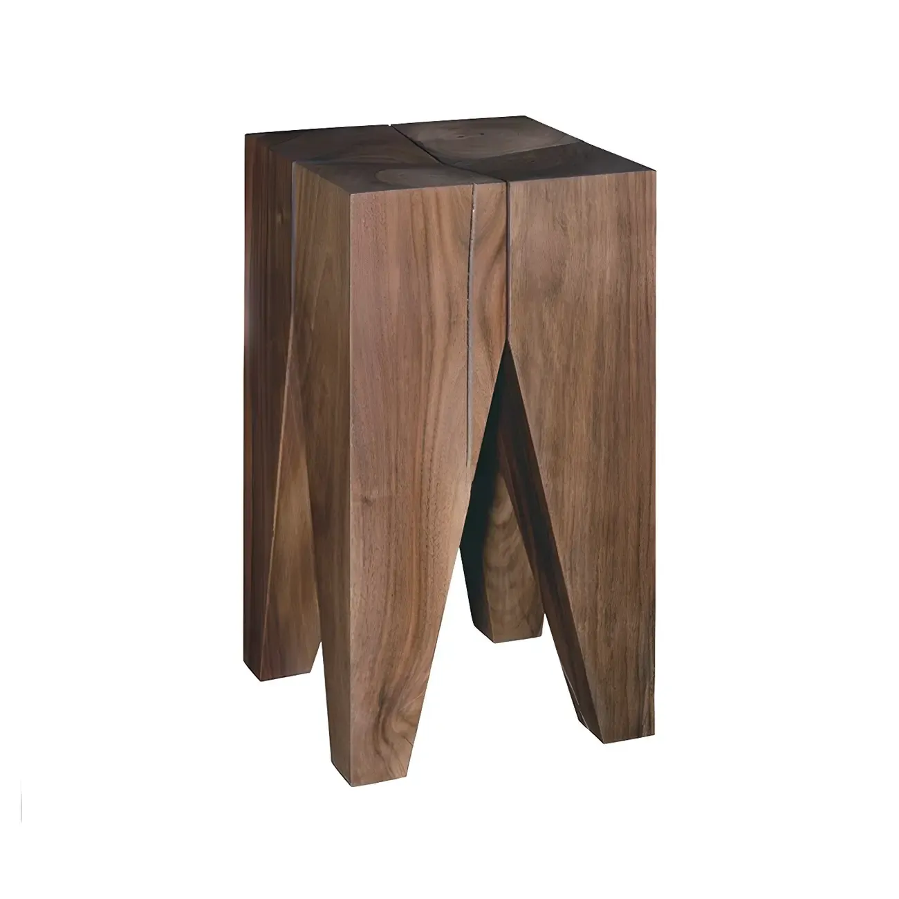 Natural Square Pine Wood Short End Table with Abstract Base Image - 14