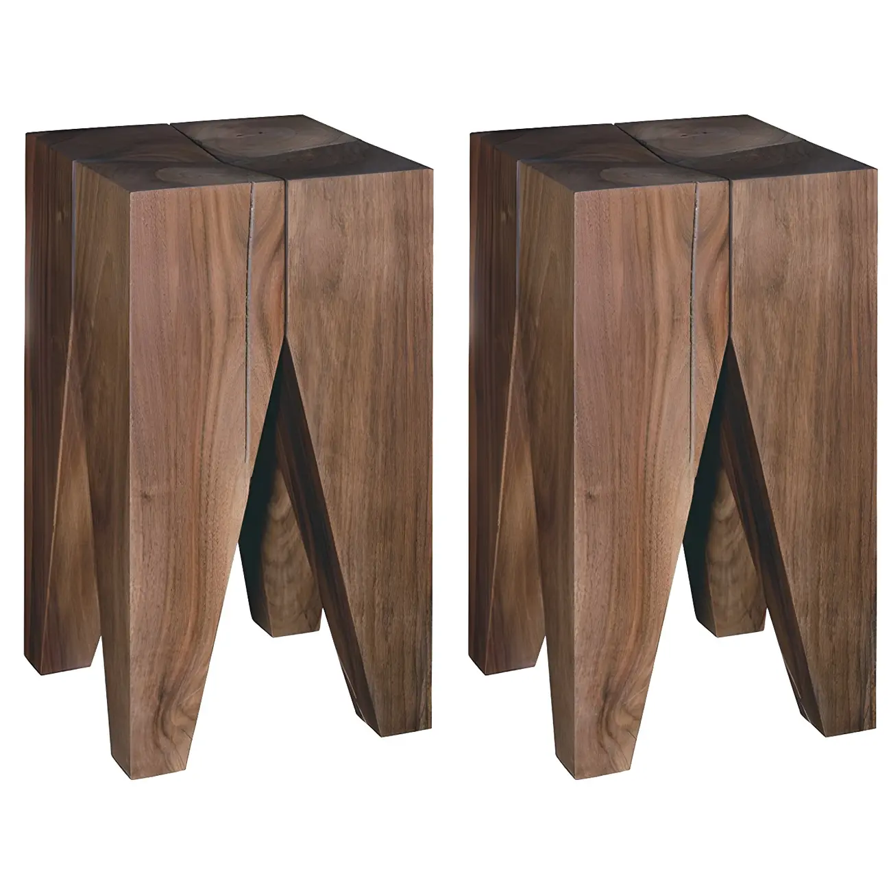 Natural Square Pine Wood Short End Table with Abstract Base Image - 16 | homeyfad