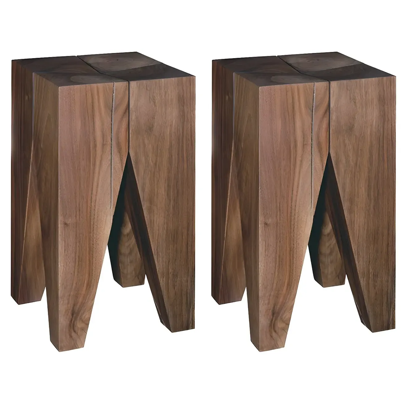 Natural Square Pine Wood Short End Table with Abstract Base Image - 16