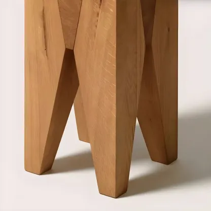 Natural Square Pine Wood Short End Table with Abstract Base Image - 17
