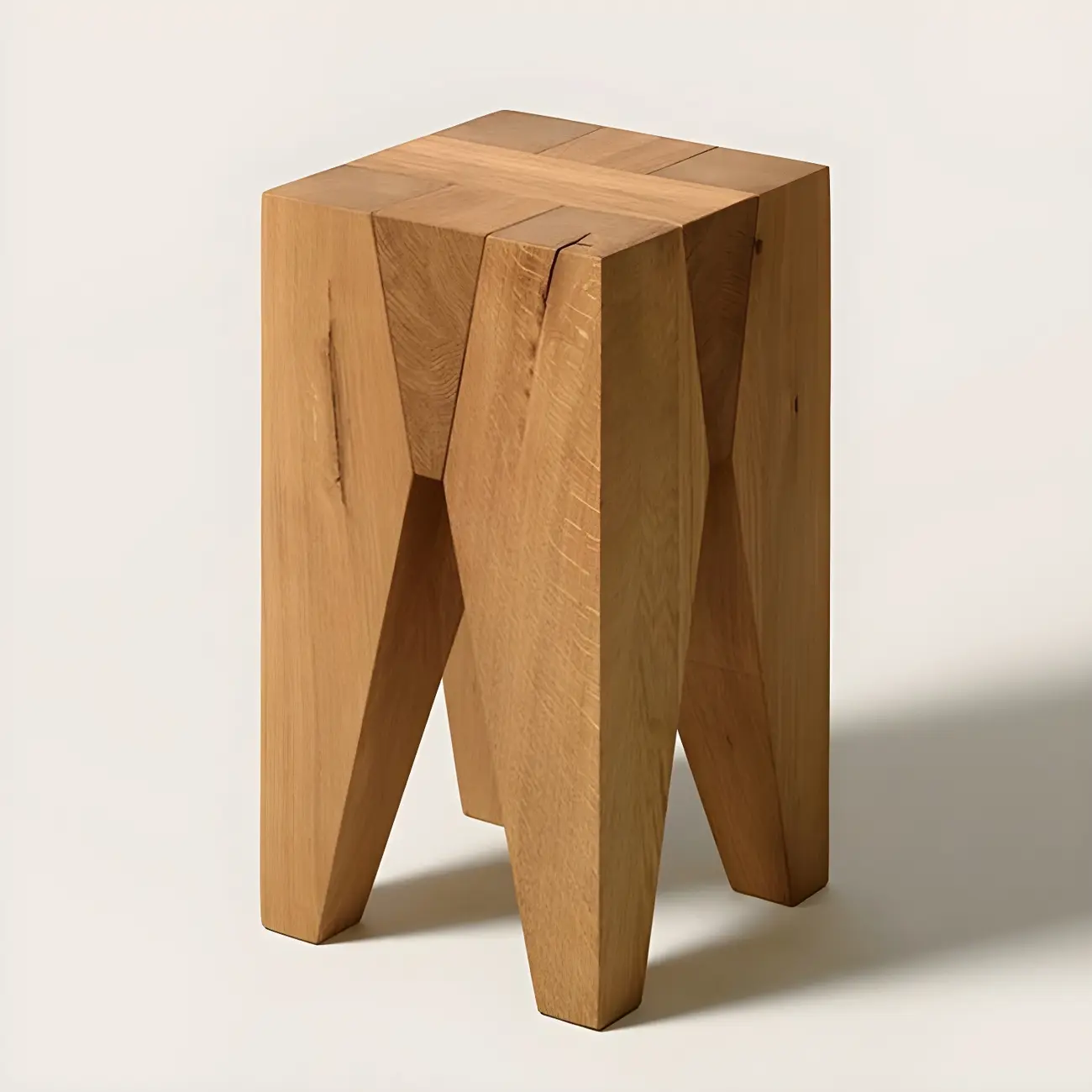 Natural Square Pine Wood Short End Table with Abstract Base Image - 19 | homeyfad