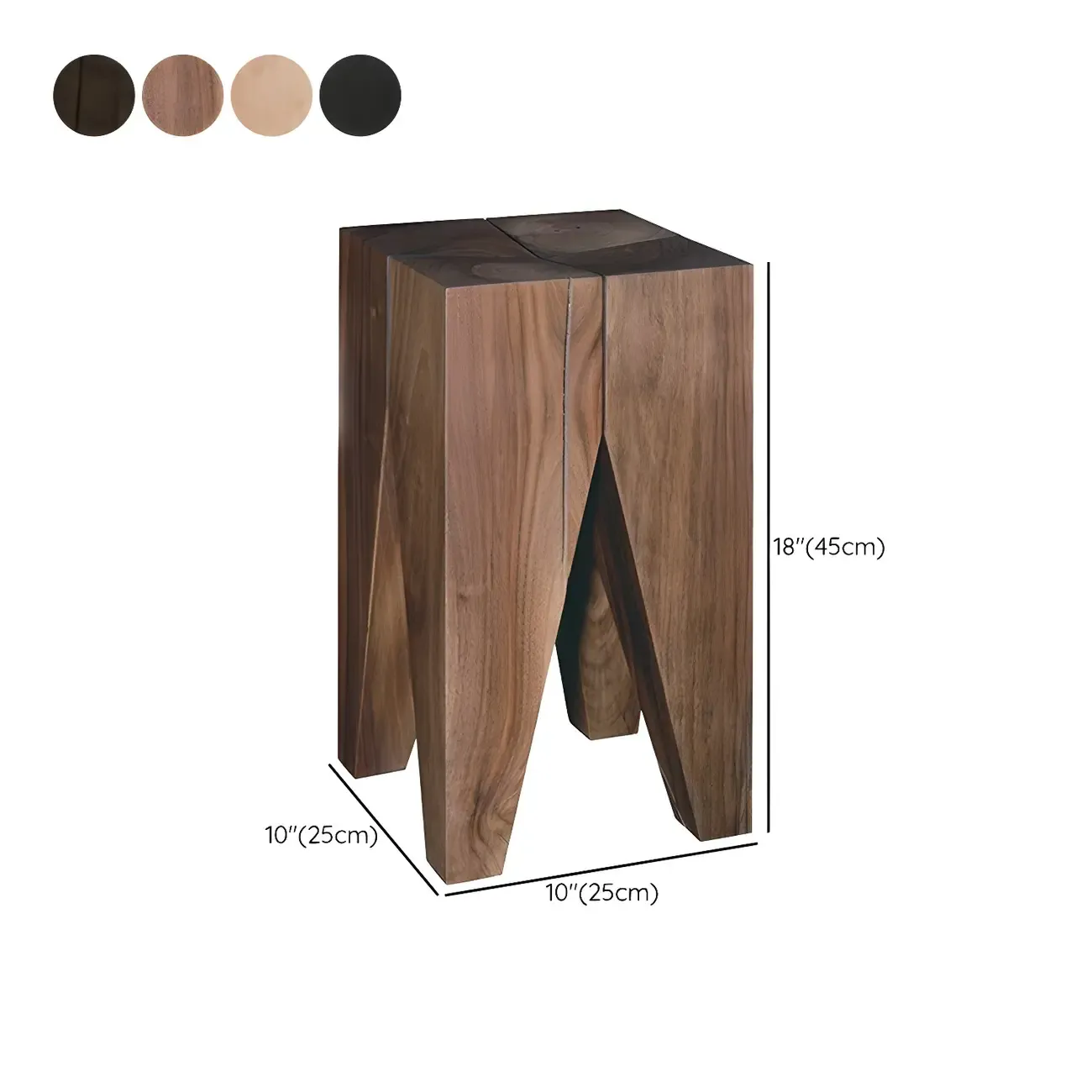Natural Square Pine Wood Short End Table with Abstract Base #size
