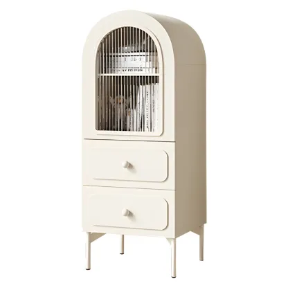 Scandinavian Arched White Wood Bookcase with Doors Image - 4