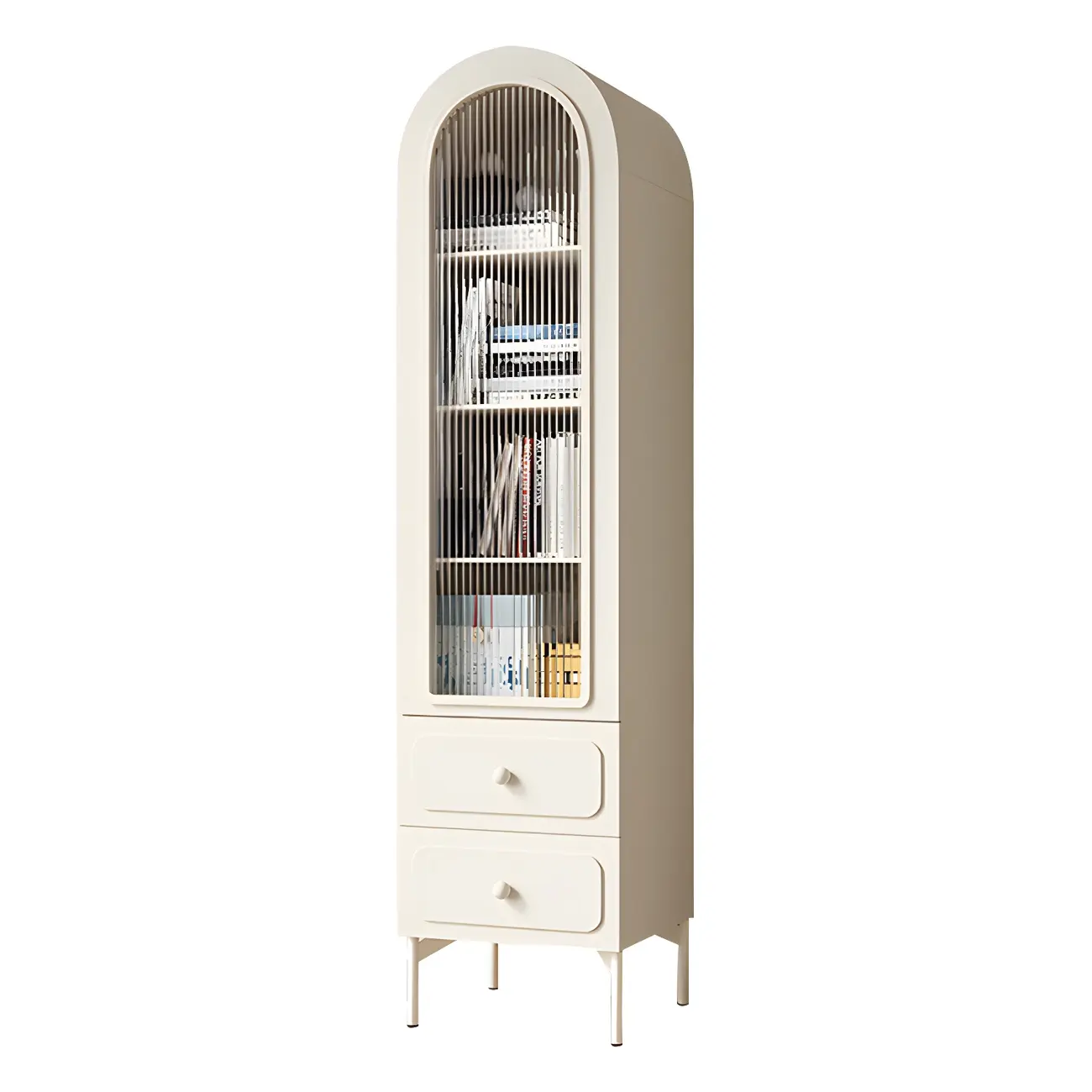 Scandinavian Arched White Wood Bookcase with Doors Image - 8 | homeyfad