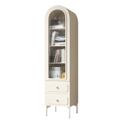 Scandinavian Arched White Wood Bookcase with Doors Image - 8