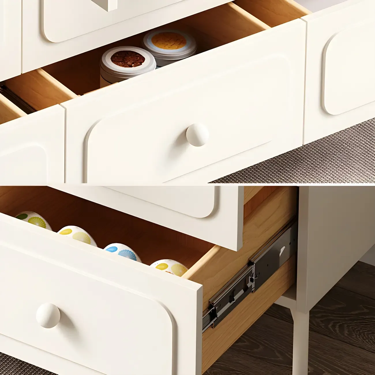 Scandinavian Arched White Wood Bookcase with Doors Image - 9