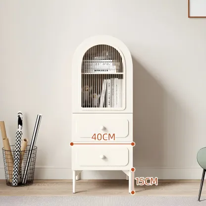 Scandinavian Arched White Wood Bookcase with Doors Image - 10