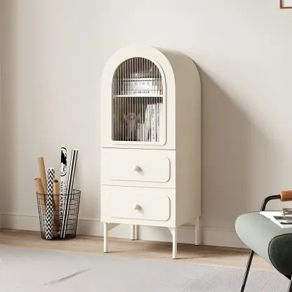 Scandinavian Arched White Wood Bookcase with Doors Image - 15