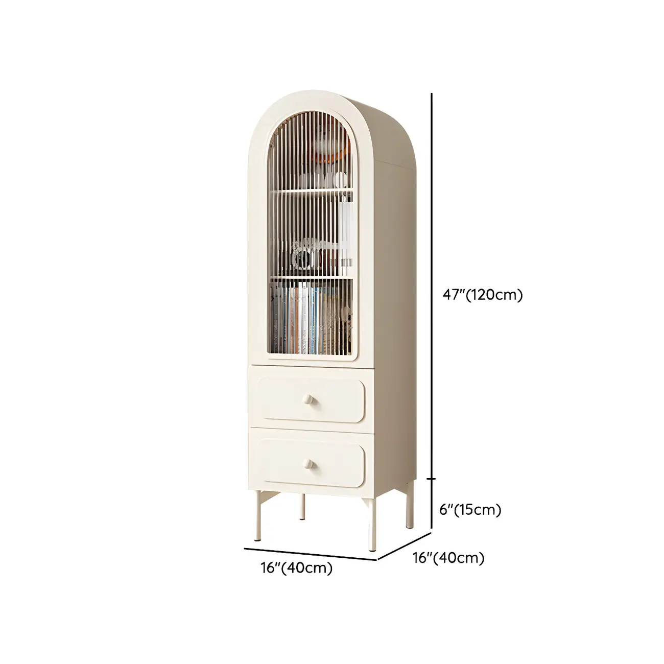 Scandinavian Arched White Wood Bookcase with Doors #size | homeyfad