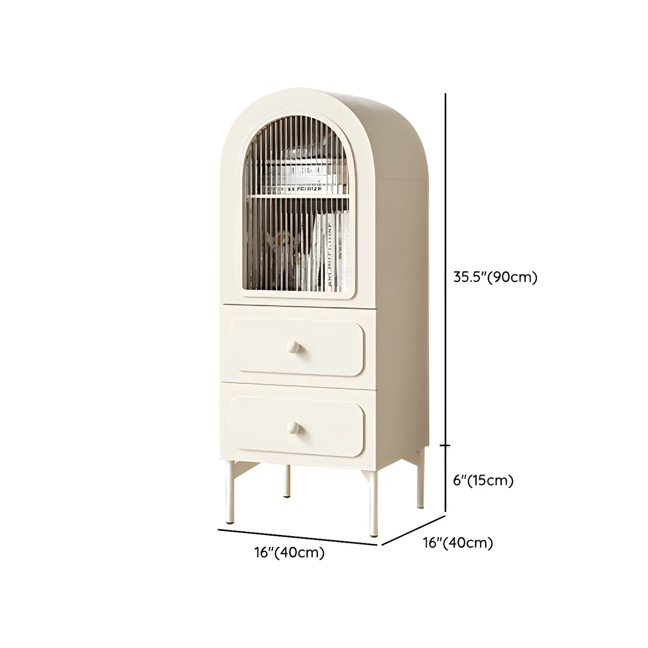 Scandinavian Arched White Wood Bookcase with Doors Image - 17 | homeyfad