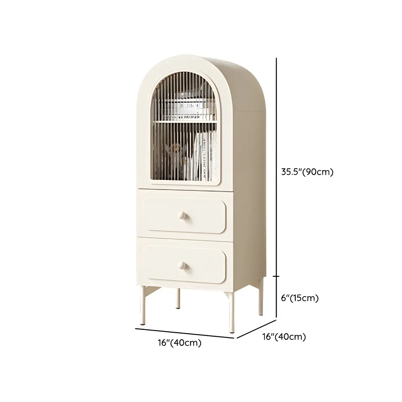 Scandinavian Arched White Wood Bookcase with Doors Image - 17