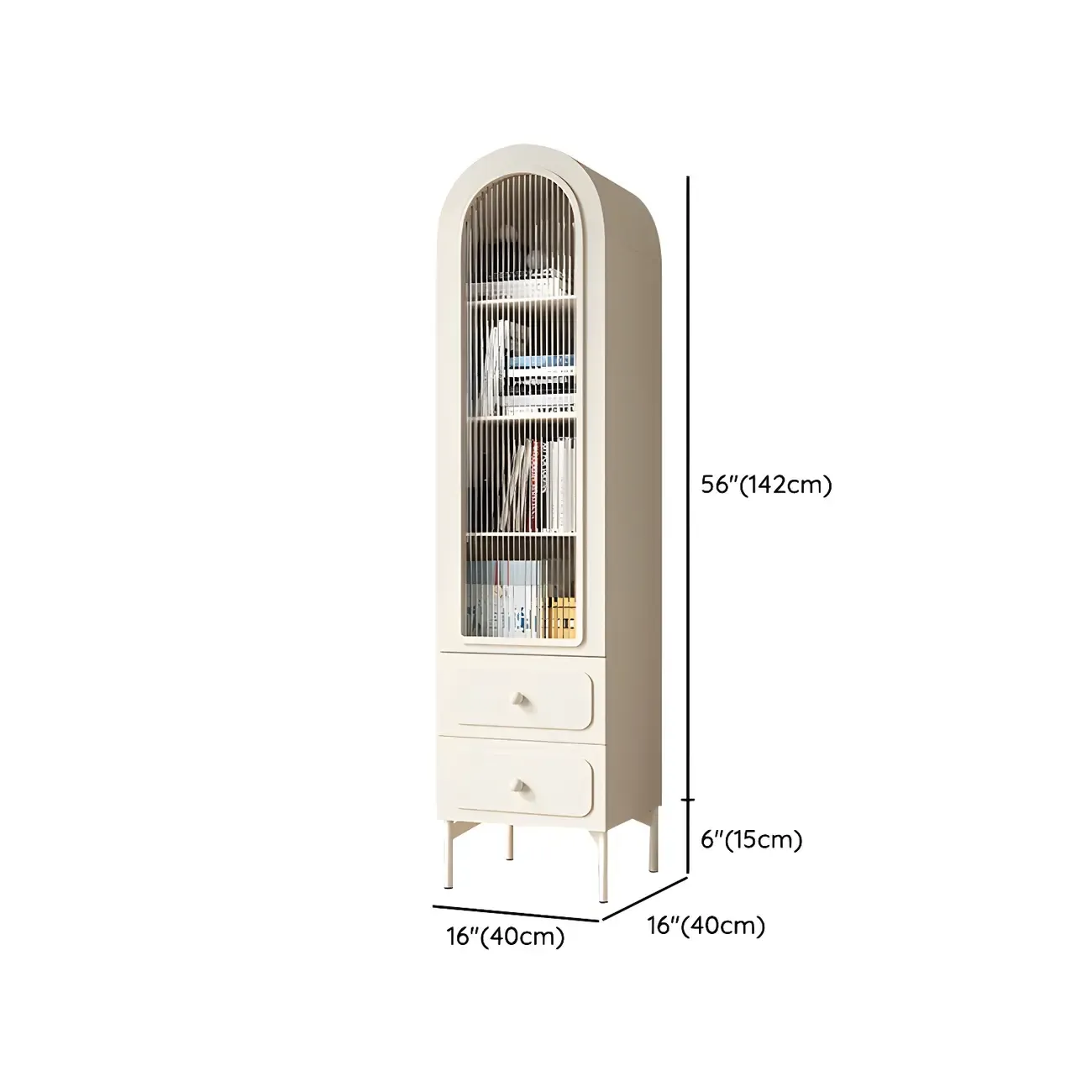 Scandinavian Arched White Wood Bookcase with Doors Image - 18