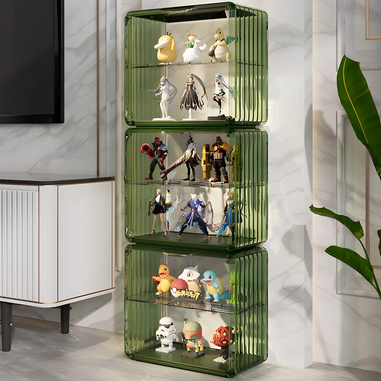 Living Room Stackable Clear Acrylic Display Cabinet Image - 5 | homeyfad