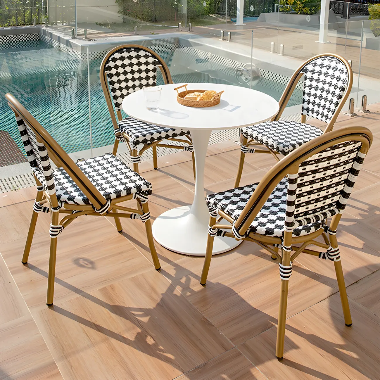 Tropical Wicker Metal Armless Houndstooth Outdoor Dining Chairs Image - 8 | homeyfad
