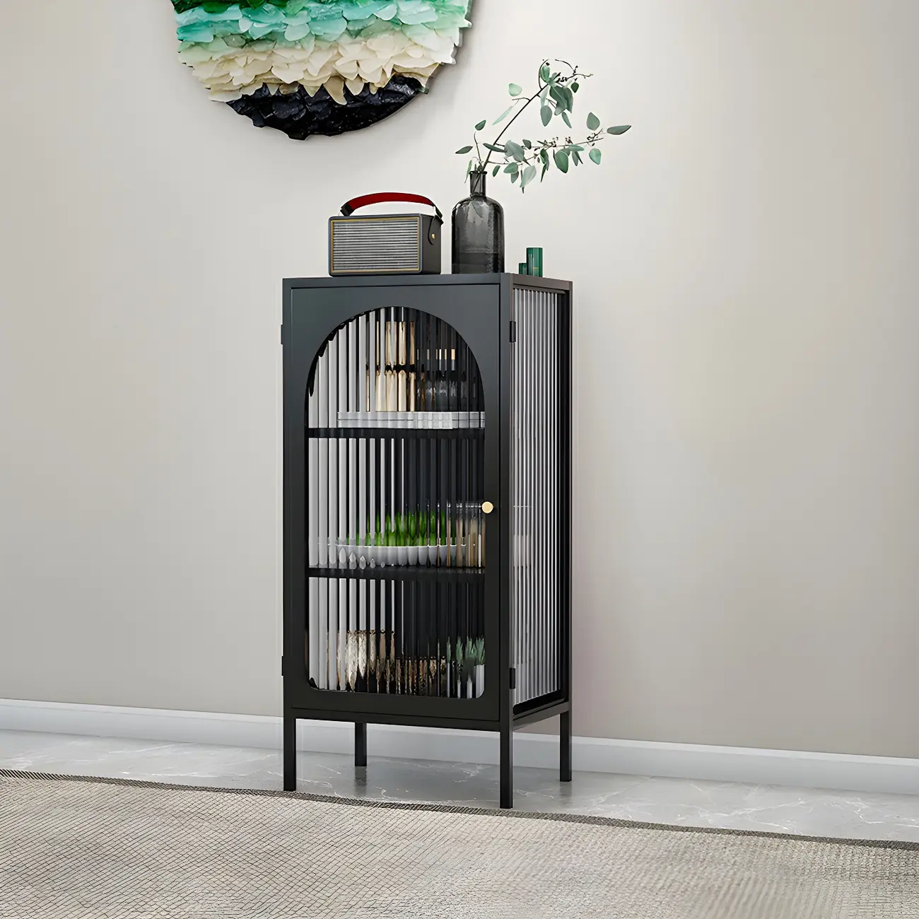 Industrial Black Metal Display Cabinet with Glass Doors for Kitchen Image - 1 | homeyfad