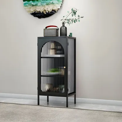 Industrial Black Metal Display Cabinet with Glass Doors for Kitchen Image - 1