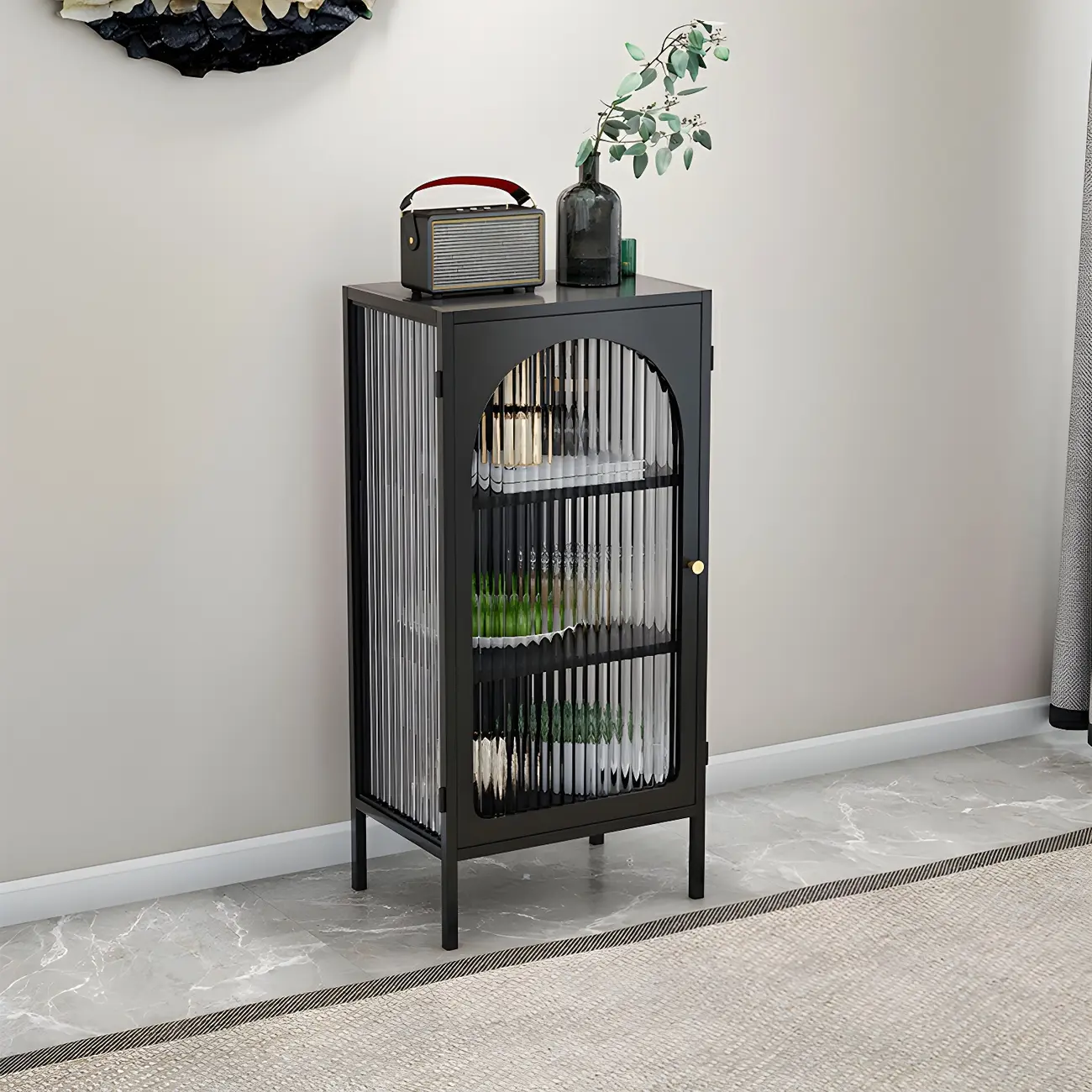 Industrial Black Metal Display Cabinet with Glass Doors for Kitchen Image - 2 | homeyfad