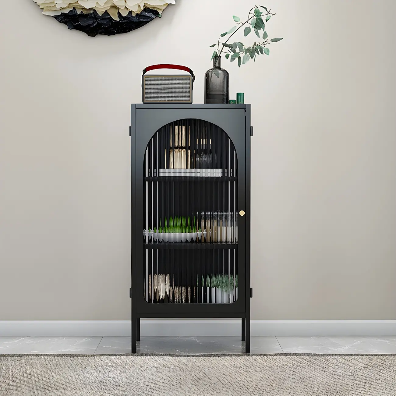 Industrial Black Metal Display Cabinet with Glass Doors for Kitchen Image - 3 | homeyfad