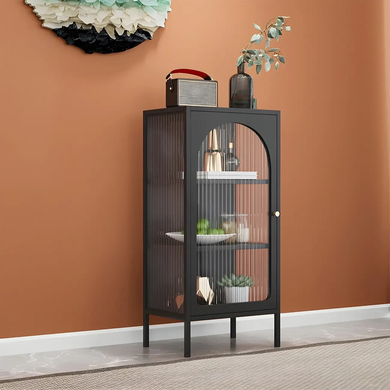 Industrial Black Metal Display Cabinet with Glass Doors for Kitchen Image - 4