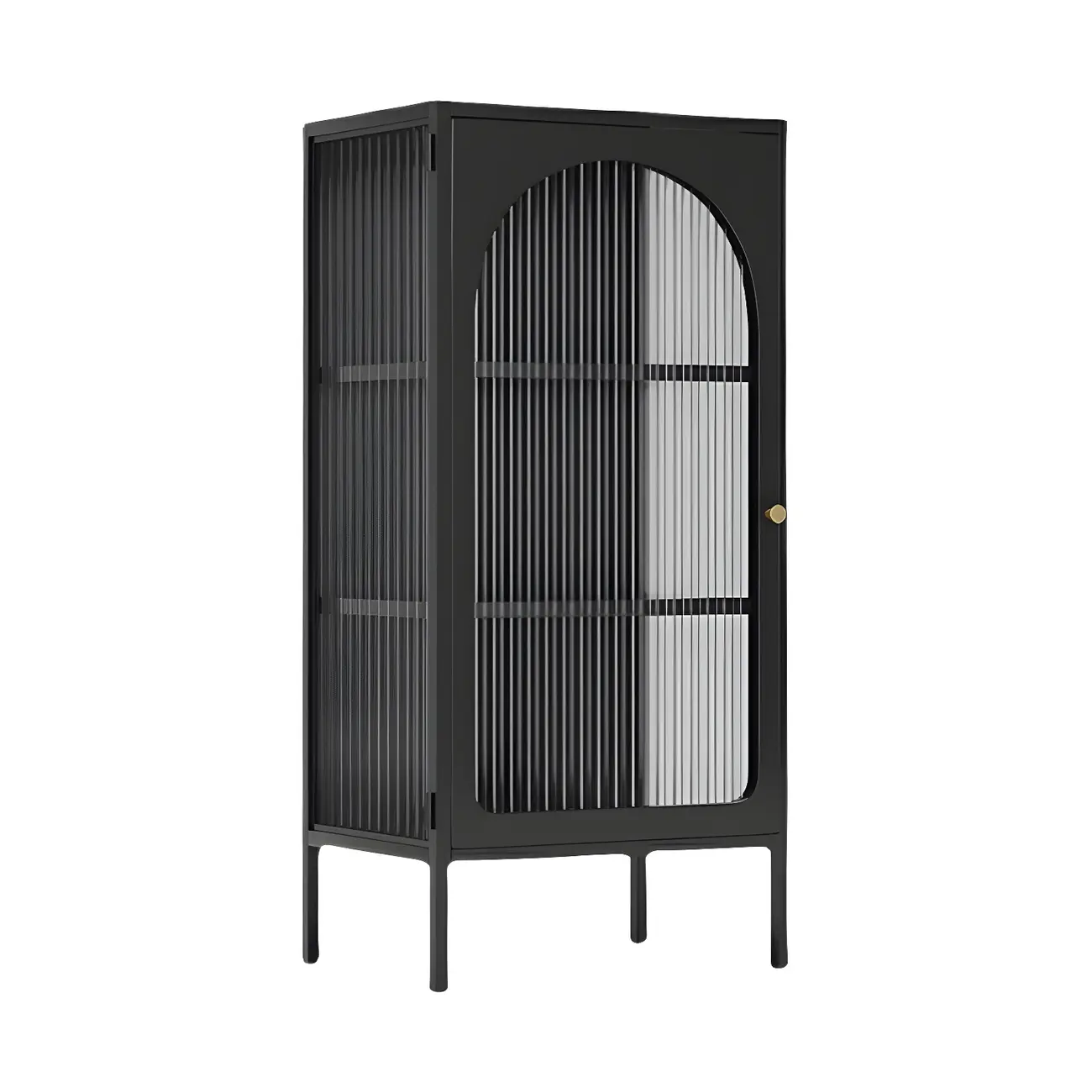 Industrial Black Metal Display Cabinet with Glass Doors for Kitchen Image - 5 | homeyfad