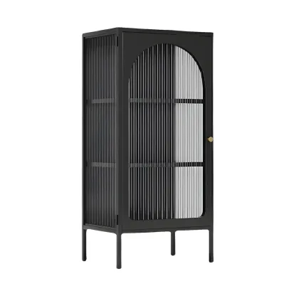 Industrial Black Metal Display Cabinet with Glass Doors for Kitchen Image - 5