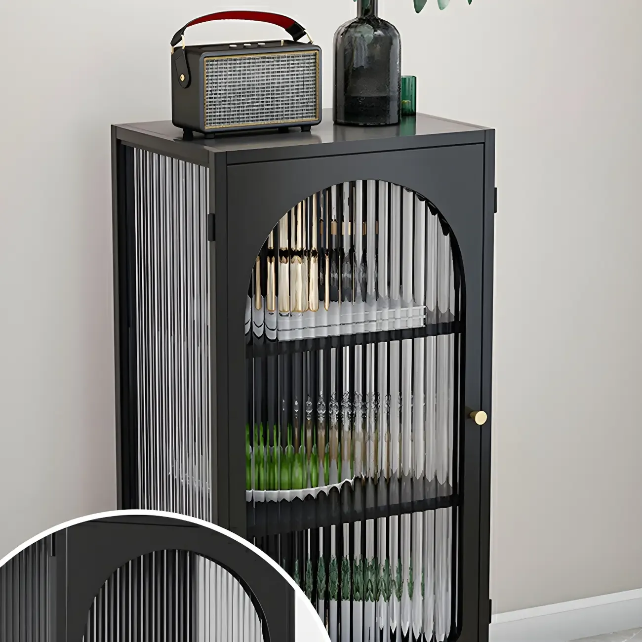 Industrial Black Metal Display Cabinet with Glass Doors for Kitchen Image - 6