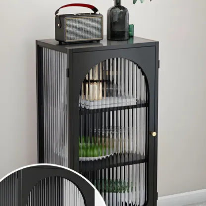 Industrial Black Metal Display Cabinet with Glass Doors for Kitchen Image - 6