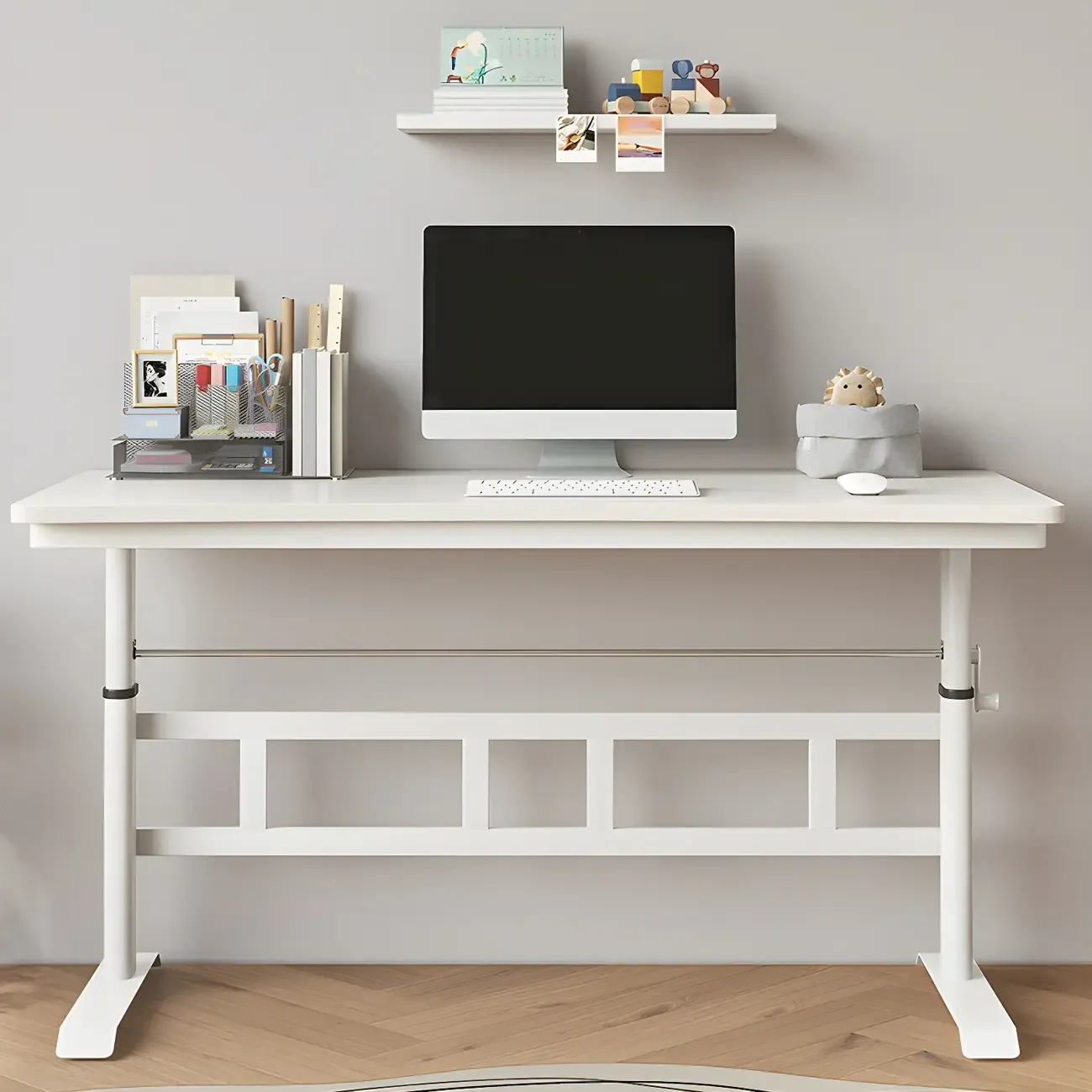 Minimalist T-Shaped Wooden Adjustable Standing Desk for Office Image - 4