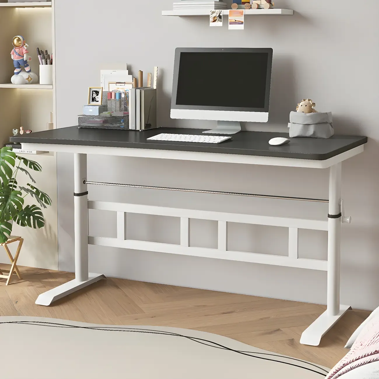 Minimalist T-Shaped Wooden Adjustable Standing Desk for Office Image - 2
