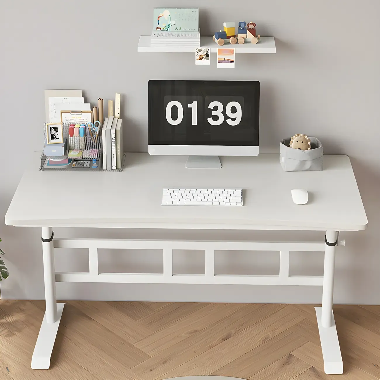 Minimalist T-Shaped Wooden Adjustable Standing Desk for Office Image - 15