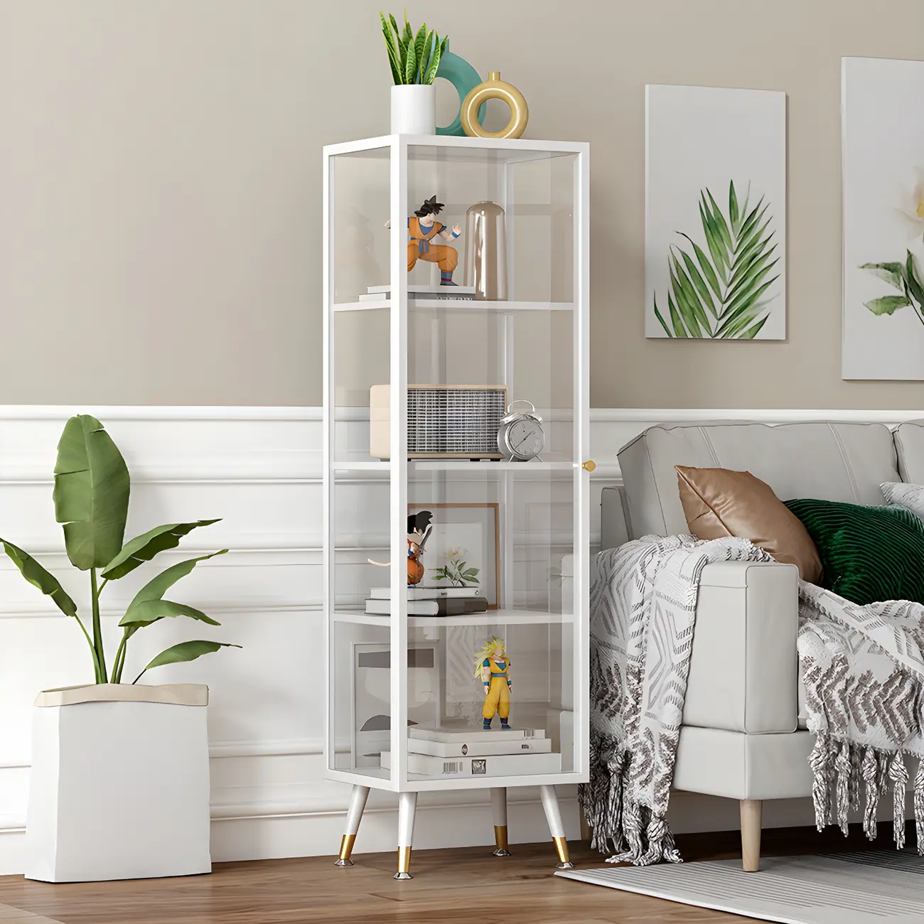 Modern Glass Display Cabinet with Shelves for Living Room Image - 1 | homeyfad