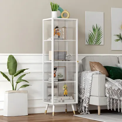 Modern Glass Display Cabinet with Shelves for Living Room Image - 1