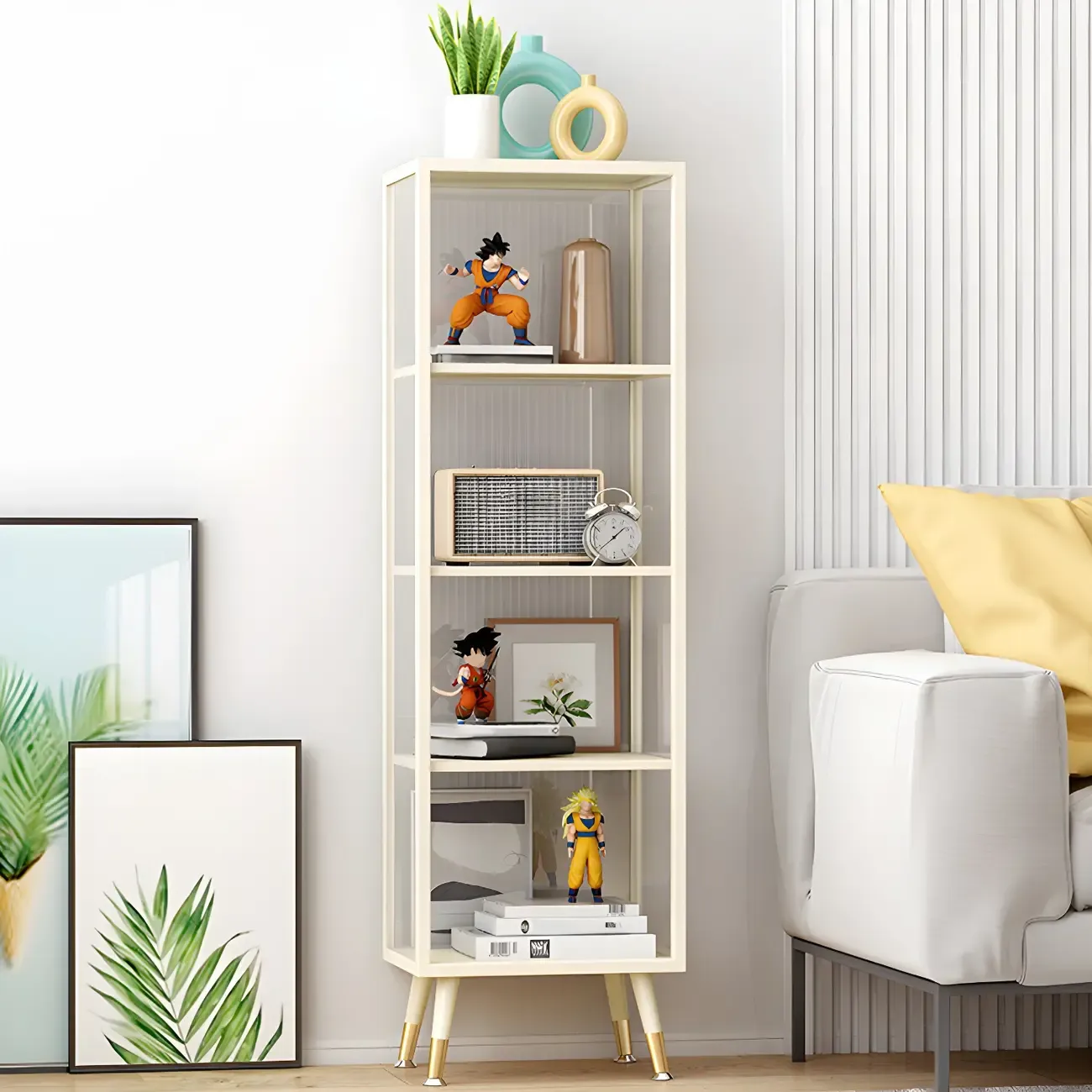 Modern Glass Display Cabinet with Shelves for Living Room Image - 7