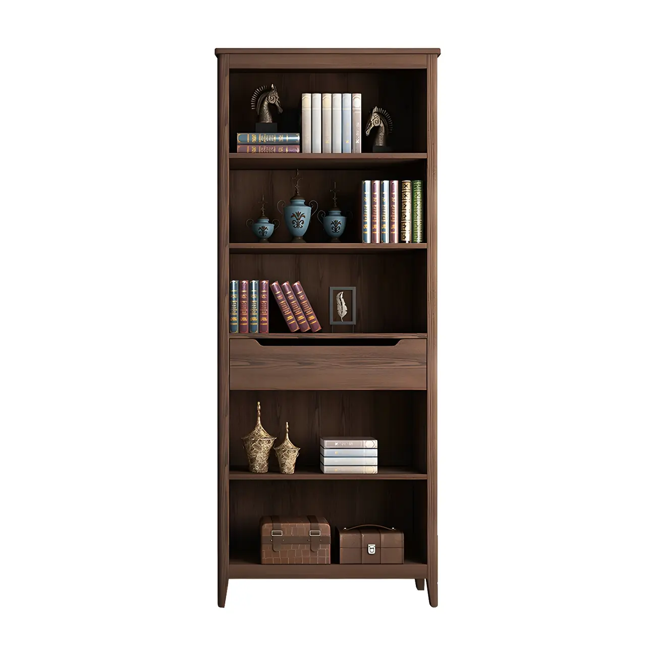 Modern Wooden Bookcase with Adjustable Shelves and Drawers | homeyfad