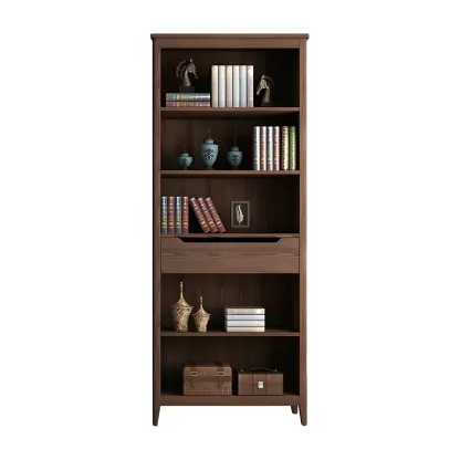 Modern Wooden Bookcase with Adjustable Shelves and Drawers