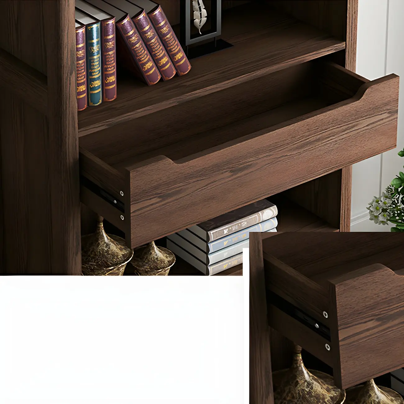 Modern Wooden Bookcase with Adjustable Shelves and Drawers | homeyfad