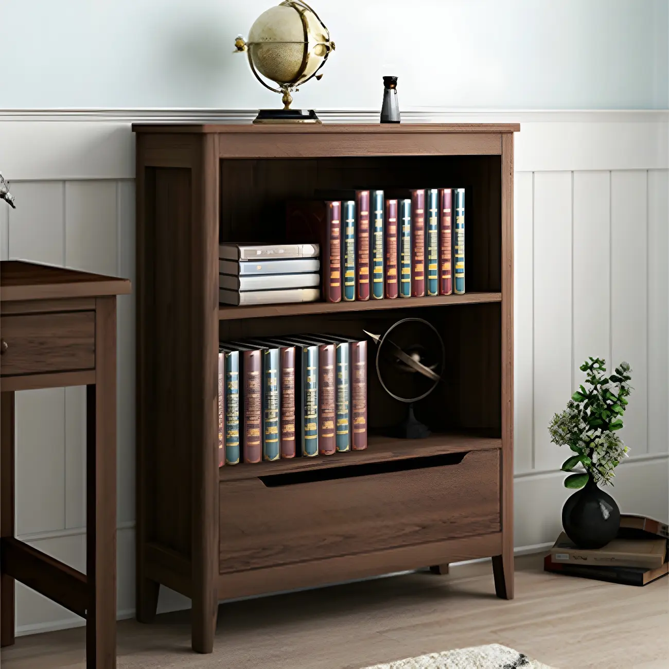 Modern Wooden Bookcase with Adjustable Shelves and Drawers | homeyfad