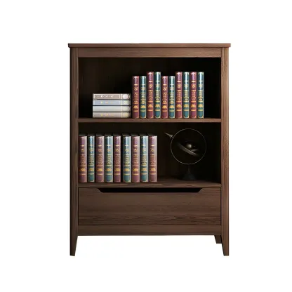 Modern Wooden Bookcase with Adjustable Shelves and Drawers