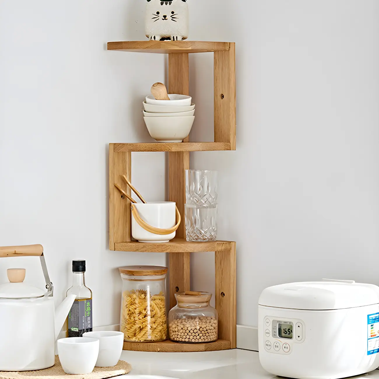 Floating Oak Corner Bookshelves Narrow 4 Shelf Image - 4 | homeyfad