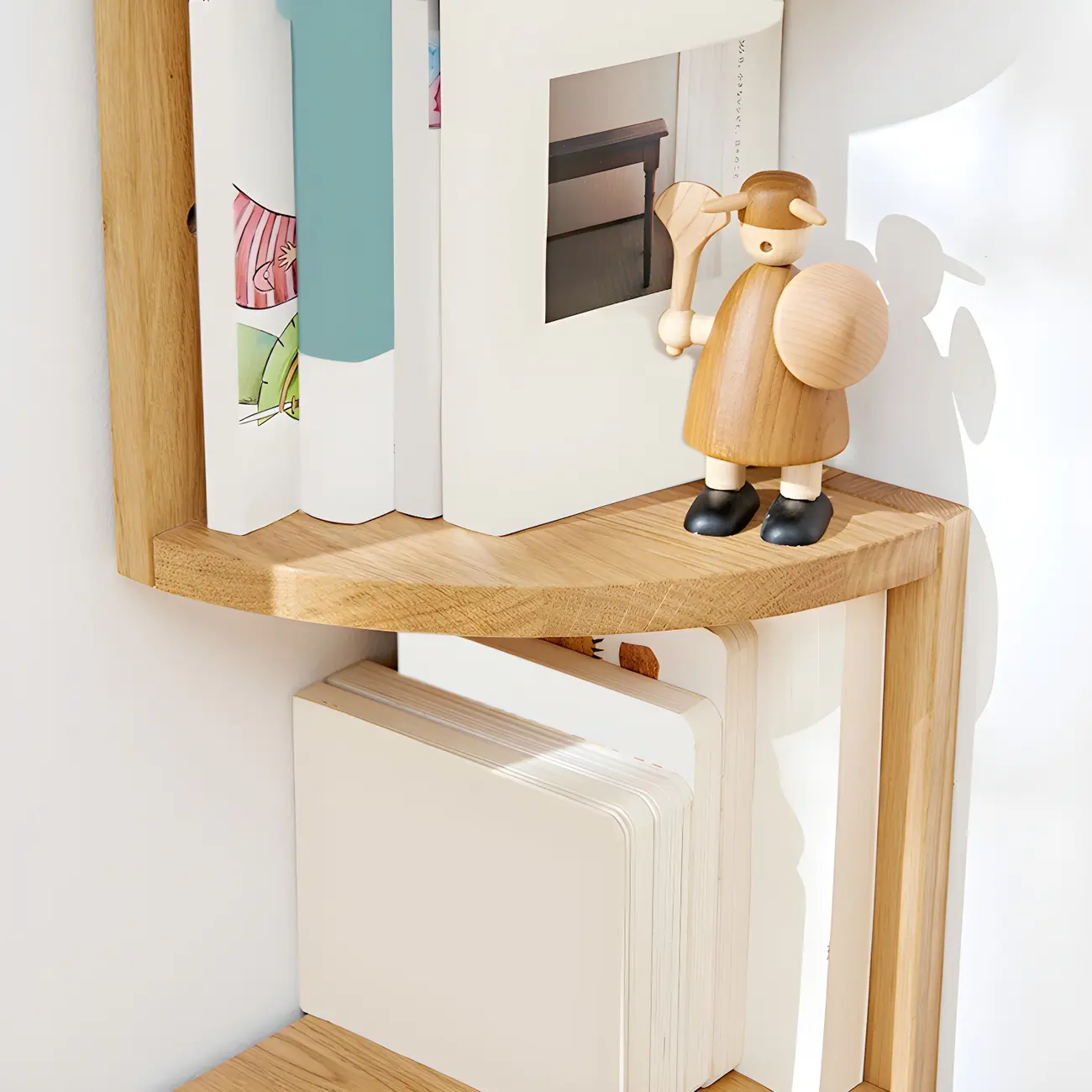 Floating Oak Corner Bookshelves Narrow 4 Shelf Image - 7 | homeyfad