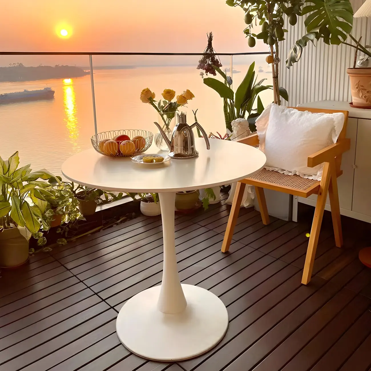 Elegant White Round Pedestal Outdoor Dining Table Image - 1 | homeyfad