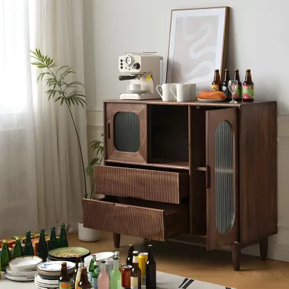 Traditional Wooden Display Cabinet with Glass Doors and Drawers Image - 2