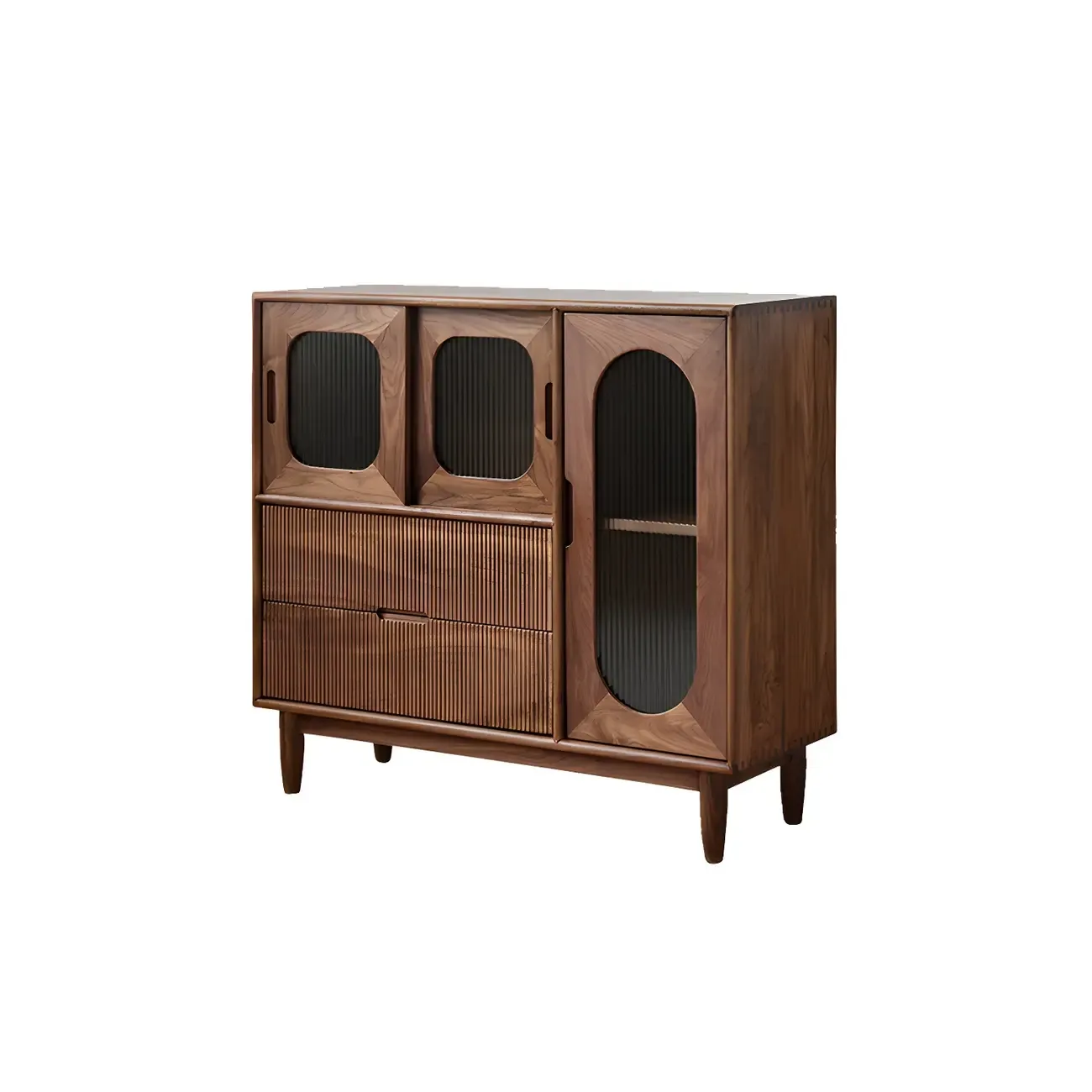 Traditional Wooden Display Cabinet with Glass Doors and Drawers Image - 3