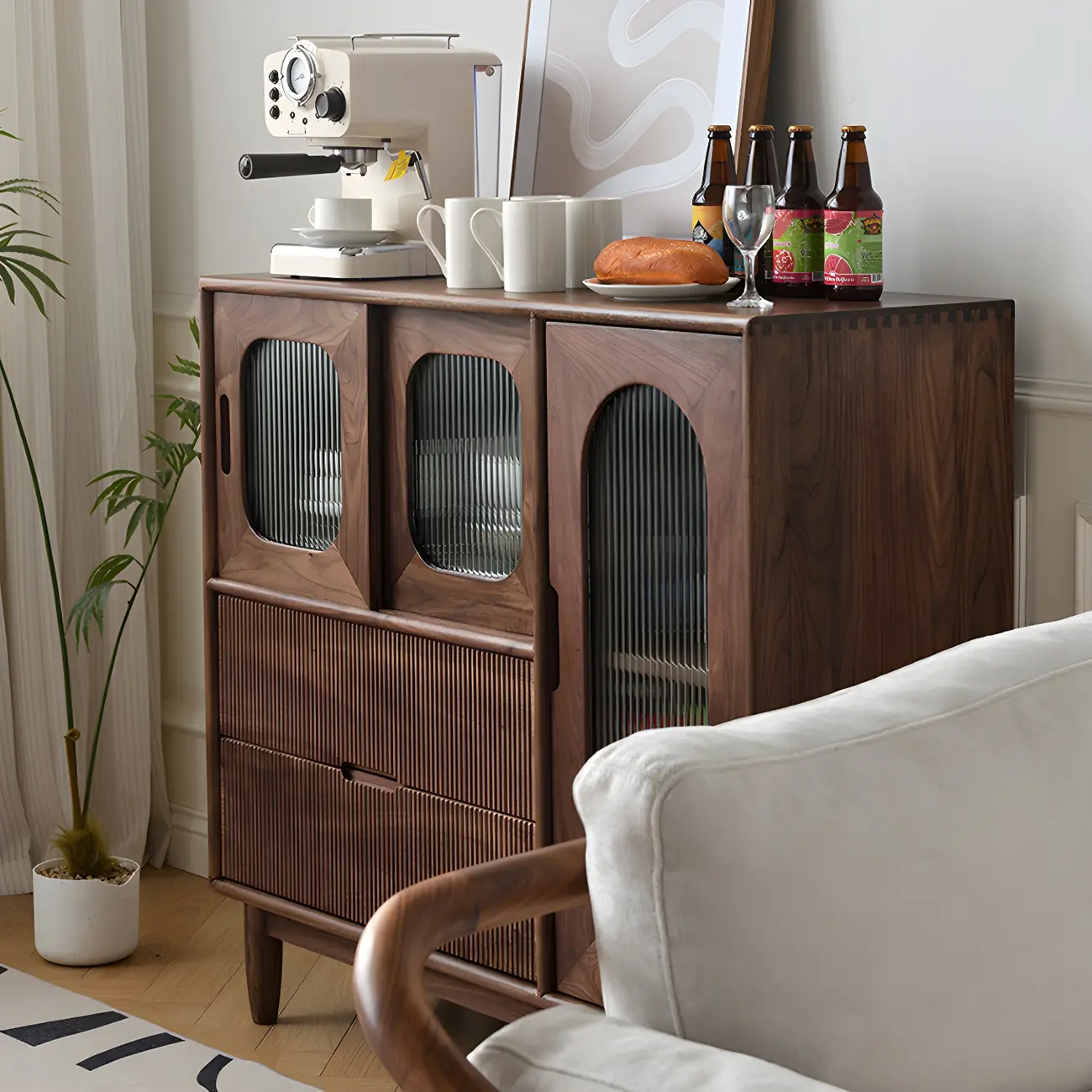 Traditional Wooden Display Cabinet with Glass Doors and Drawers Image - 4 | homeyfad