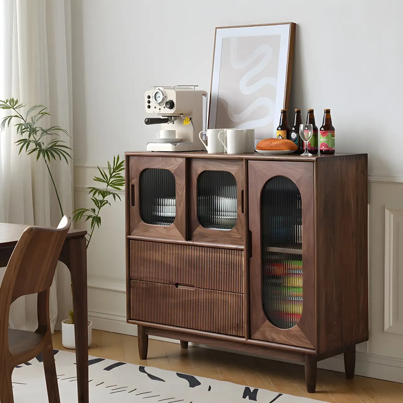 Walnut Wood Bottom Drawer Adjustable China Cabinet | HomeyFad