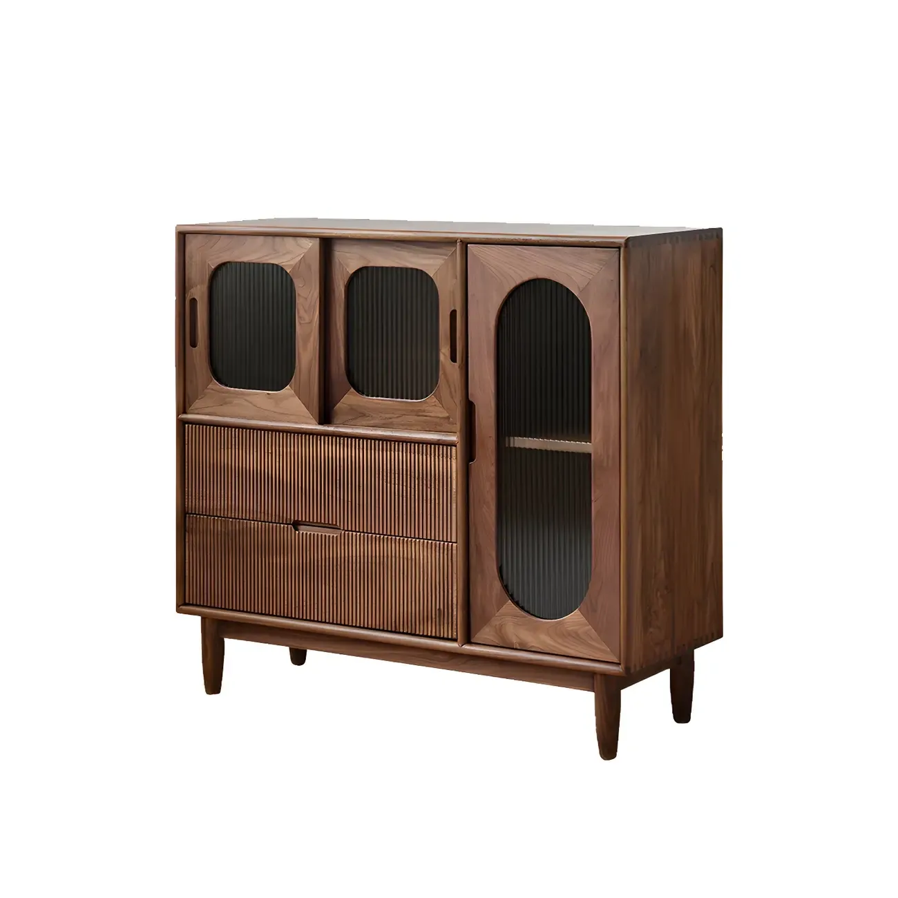 Traditional Wooden Display Cabinet with Glass Doors and Drawers Image - 6