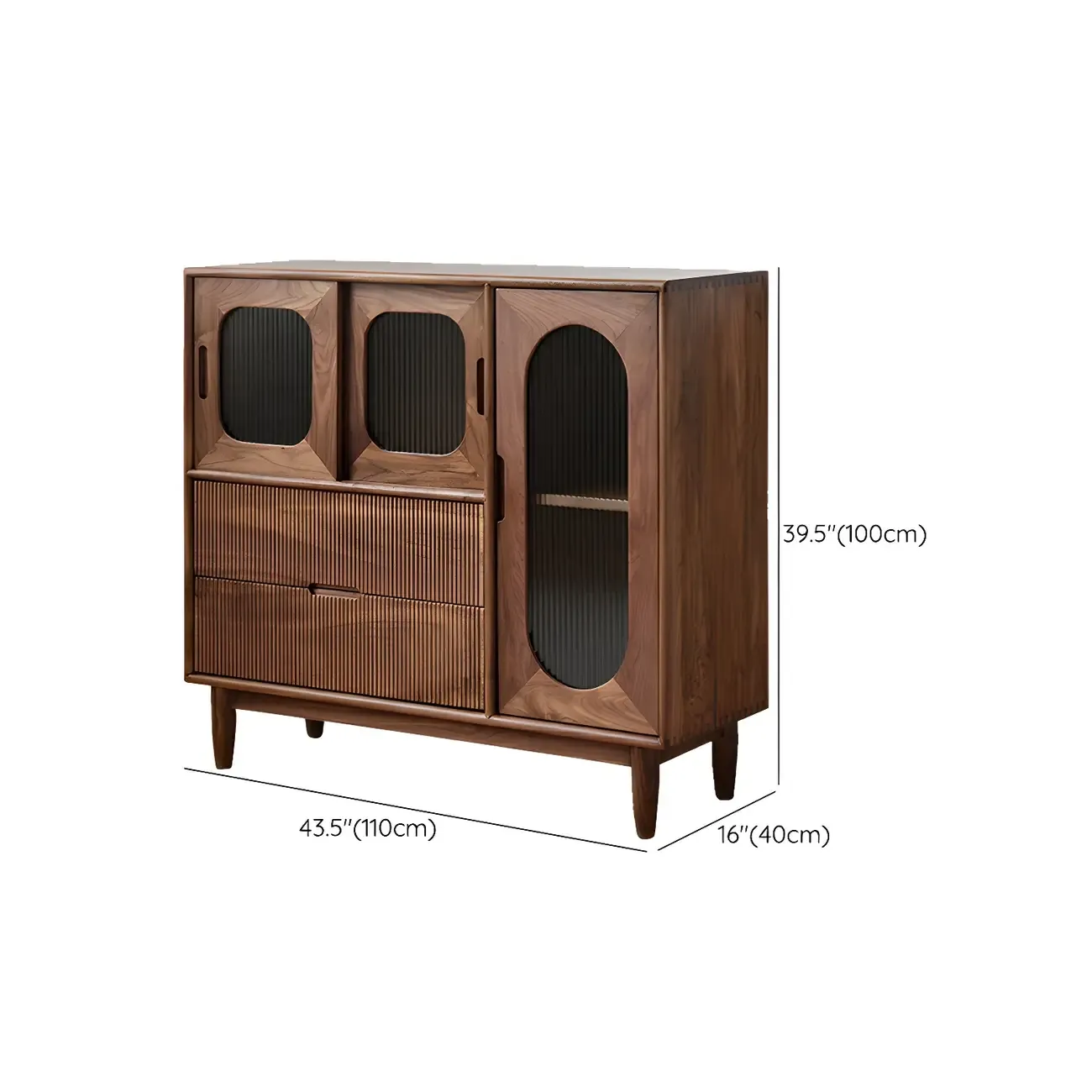 Traditional Wooden Display Cabinet with Glass Doors and Drawers #size