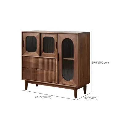 Traditional Wooden Display Cabinet with Glass Doors and Drawers #size