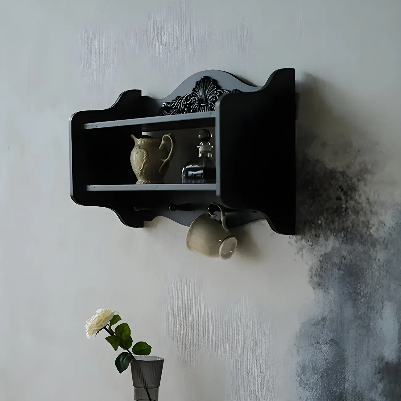 Small Black Wooden Wall-Mounted Display Cabinet | HomeyFad