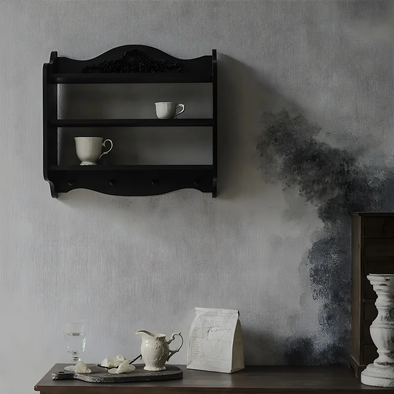 Small Black Wooden Wall-Mounted Display Cabinet Image - 4